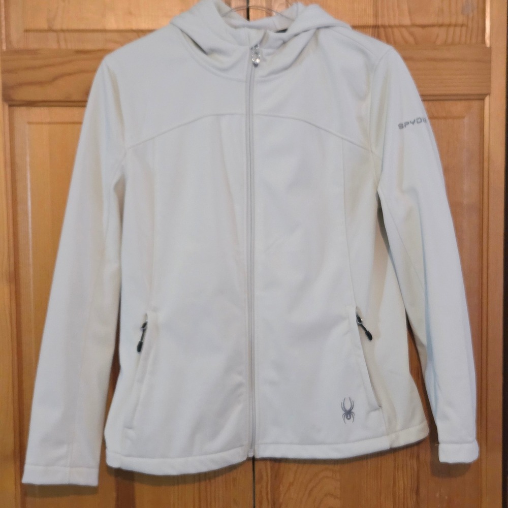 Spyder Womens Off White Hooded Softshell Fleece Lined Jacket Medium - Picture 2 of 8